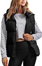 Tanming Black Puffer Vest Women Zip Up Lightweight Sleeveless Winter Outerwear Vests with Hood