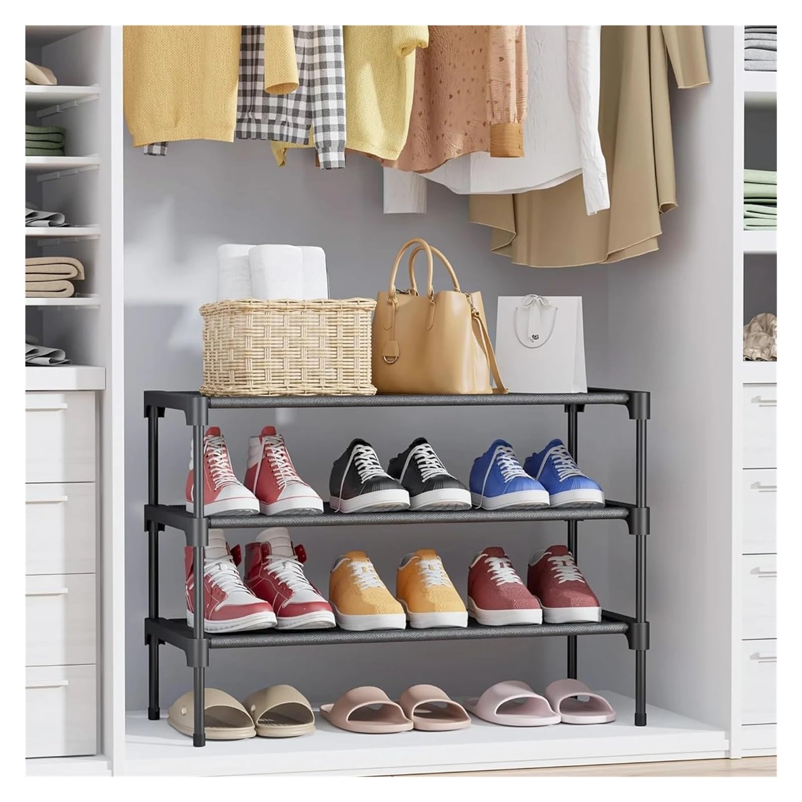 Stapelbares Schuhregal aus Stoff, langlebig, 4-lagig, für Schrank, Eingang, Garage und Flur, platzsparende Aufbewahrungslösung für Schuhe und Stiefel