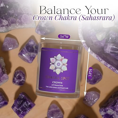 Miniatura 5 de Vela Crown Chakra  Sahasrara 8oz  Aceites esenciales de rosa, incienso, lavanda, cedro y pachulí  Mezcla de cera de abeja y cera de coco  Vela de