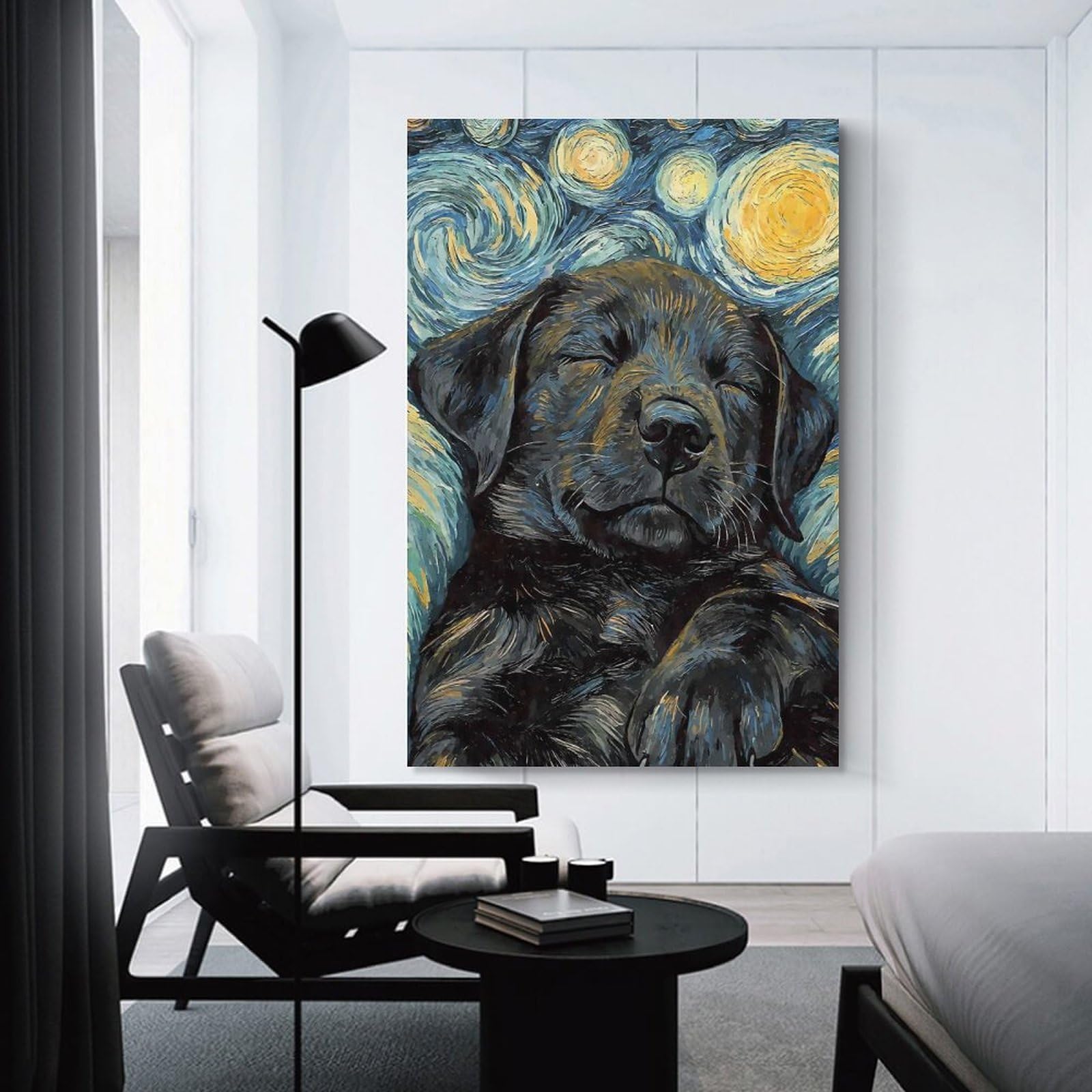 Junmoney Unframe-Style-4 Black Labrador Sleeping Hanging Wall Art, 24X36inch(60X90cm), For Entrance Walls, Hall Decor Or Foyers, Wall Decor To Refresh Empty Corners