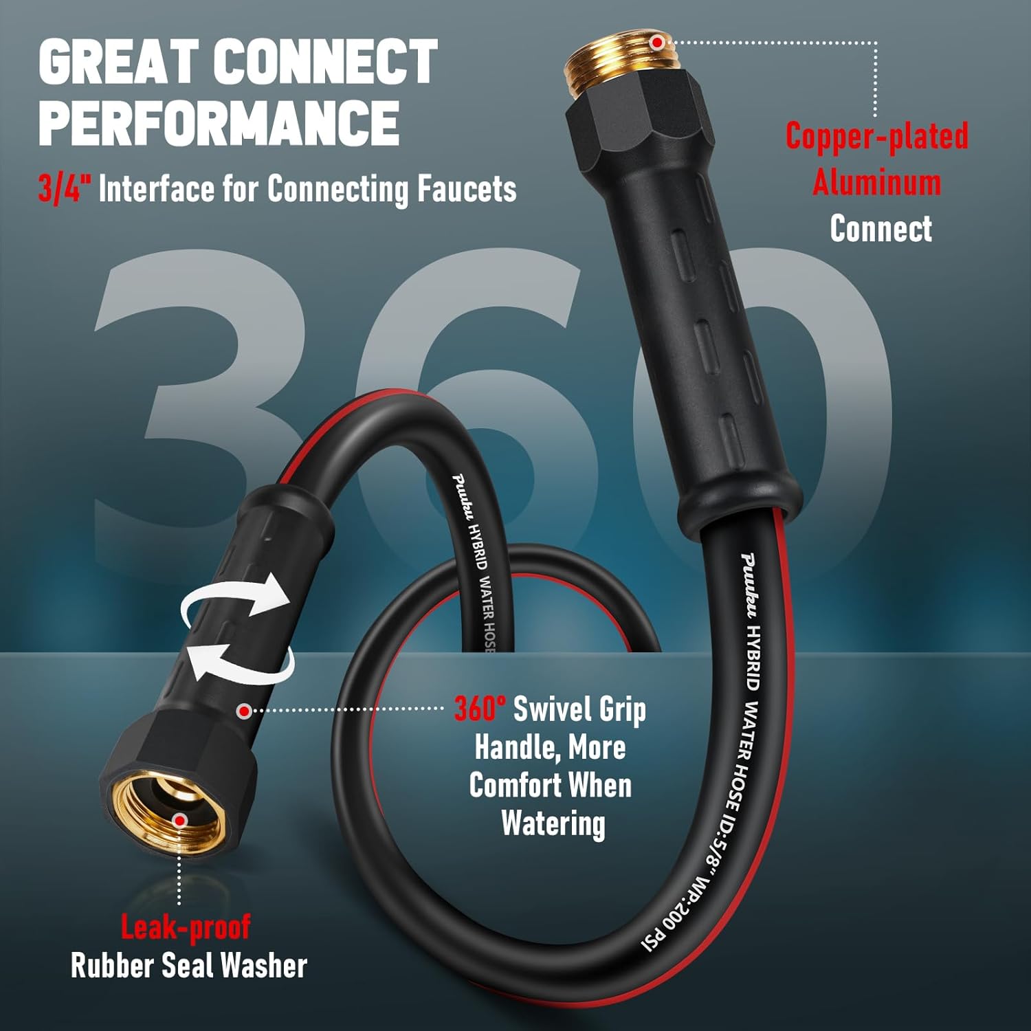 Garden Hose 50 ft x 5/8", NON-EXPANDABLE Heavy Duty Premium Flexible Water Hose, No Kink, Leakproof, Lightweight Hybrid Hose with Male to Female Fittings for Household&Backyard