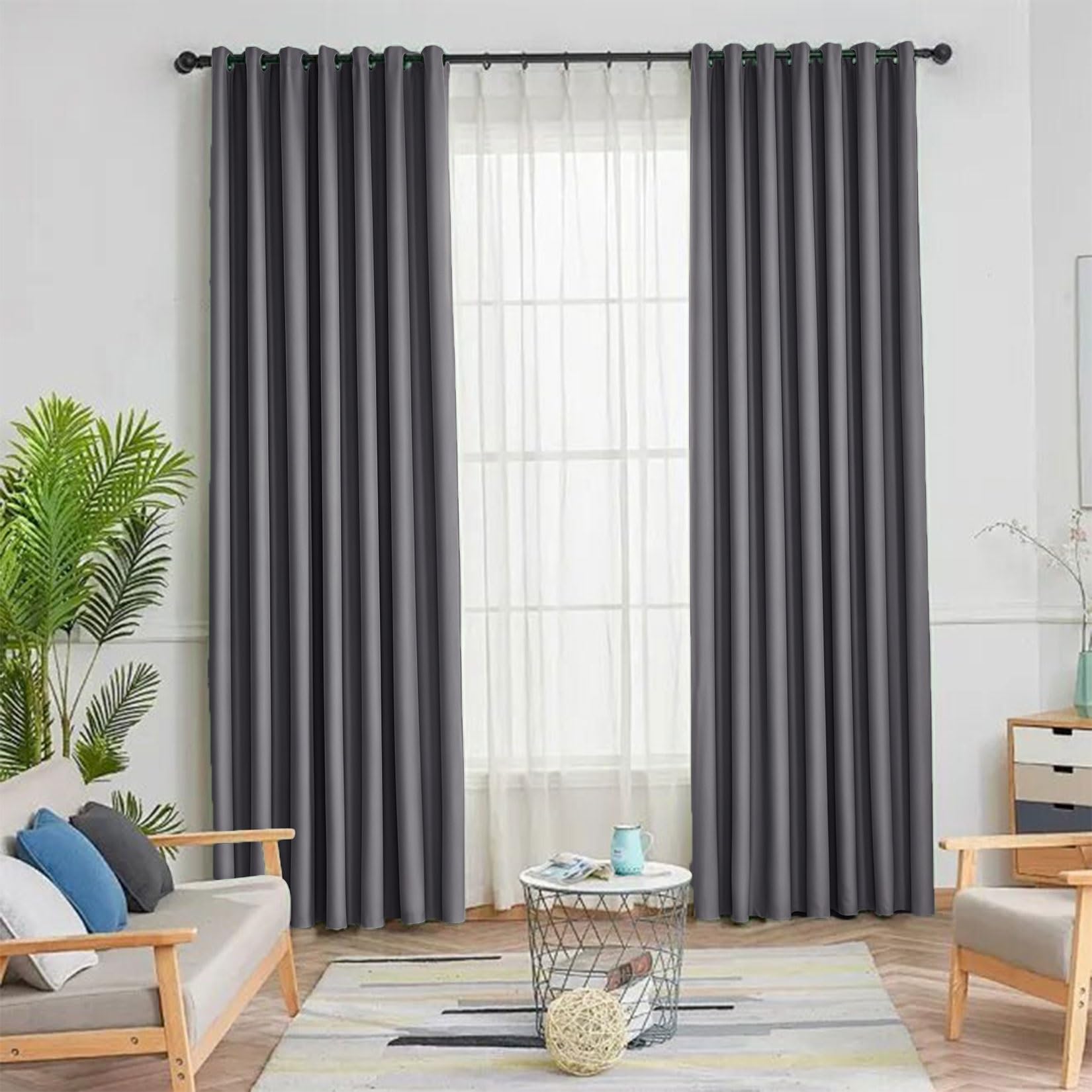 Liujyuan Dark Grey Black Out Curtain 155 X 225 Cm Room Darkening, Privacy Protection Blackout Curtains For Living Room Thermal Insulated Energy For Balcony, Kithcen Window,
