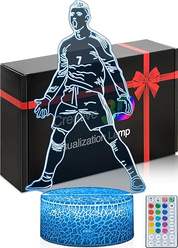 Siuuuu - Luz nocturna de fútbol para celebración, ilusión 3D, 16 colores táctil y control remoto, lámpara regulable, decoración de habitación de