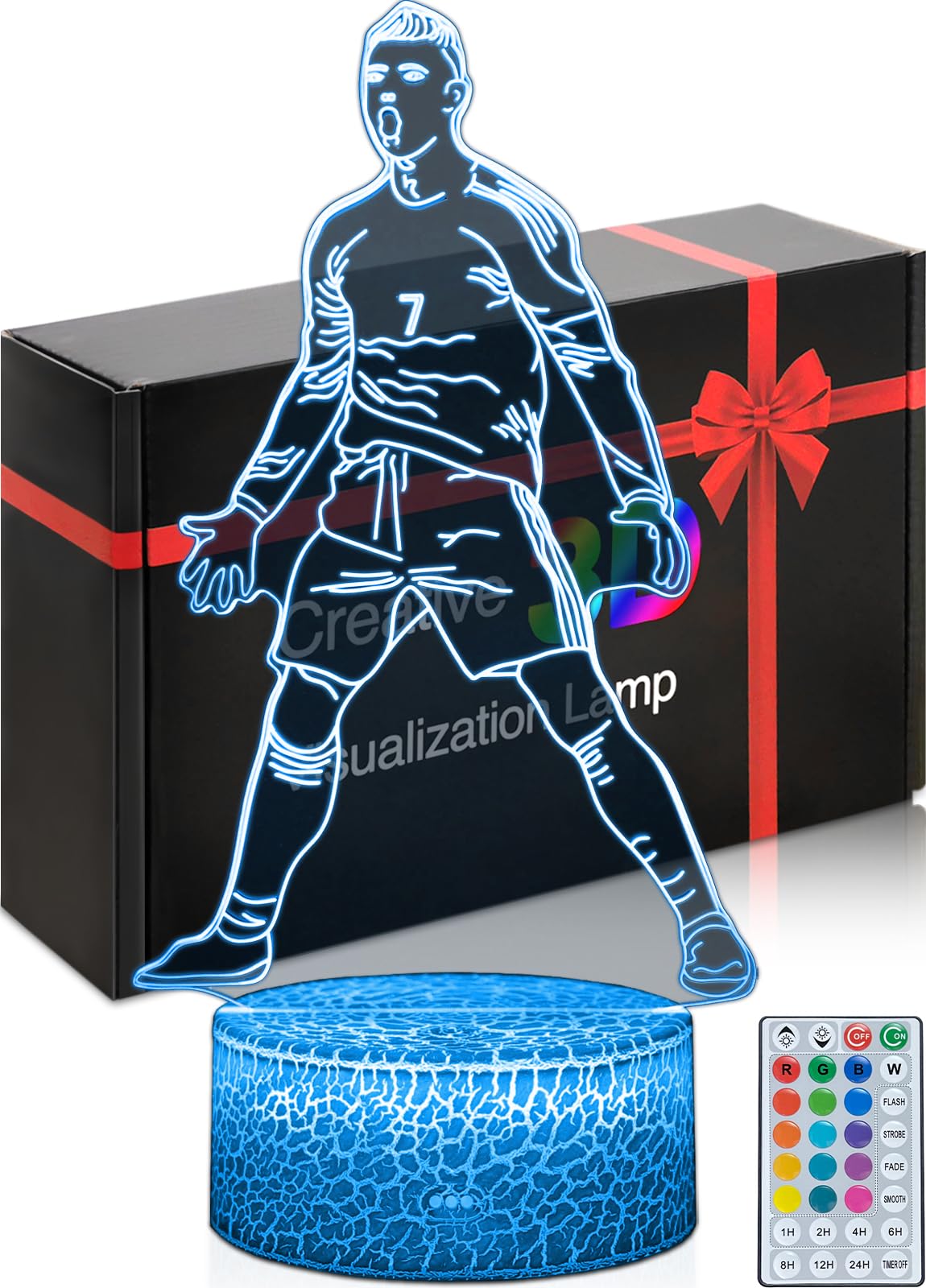 Siuuuu Celebration Soccer Night Light 3D Illusion, 16 Colors Touch and Remote Control Dimmable Lamp, Soccer Player Room Decorations Boys Girls Gifts