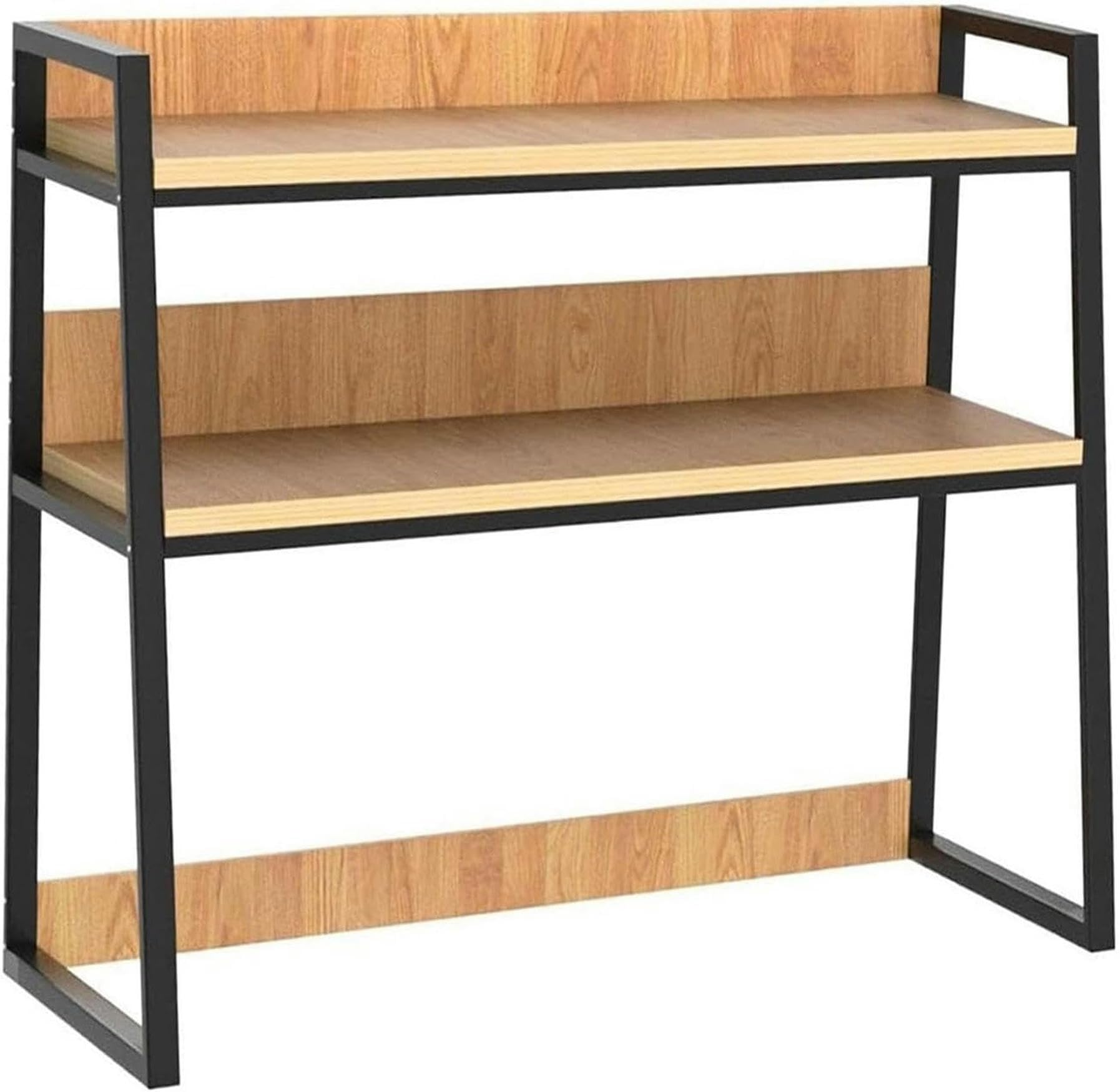 CWCQGH 2-Tier Metal Desktop Bookshelf - Trapezoidal Organizer Rack, Industrial Bookcase for Home Office & Dorm Storage, Multipurpose Countertop Hutch, Space-Saving Design,115X32X90cm