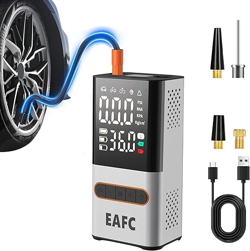 EAFC Inflador de neumáticos, compresor de aire portátil, inflador de neumáticos inalámbrico de 150 PSI con medidor de presión LCD digital, bomba de