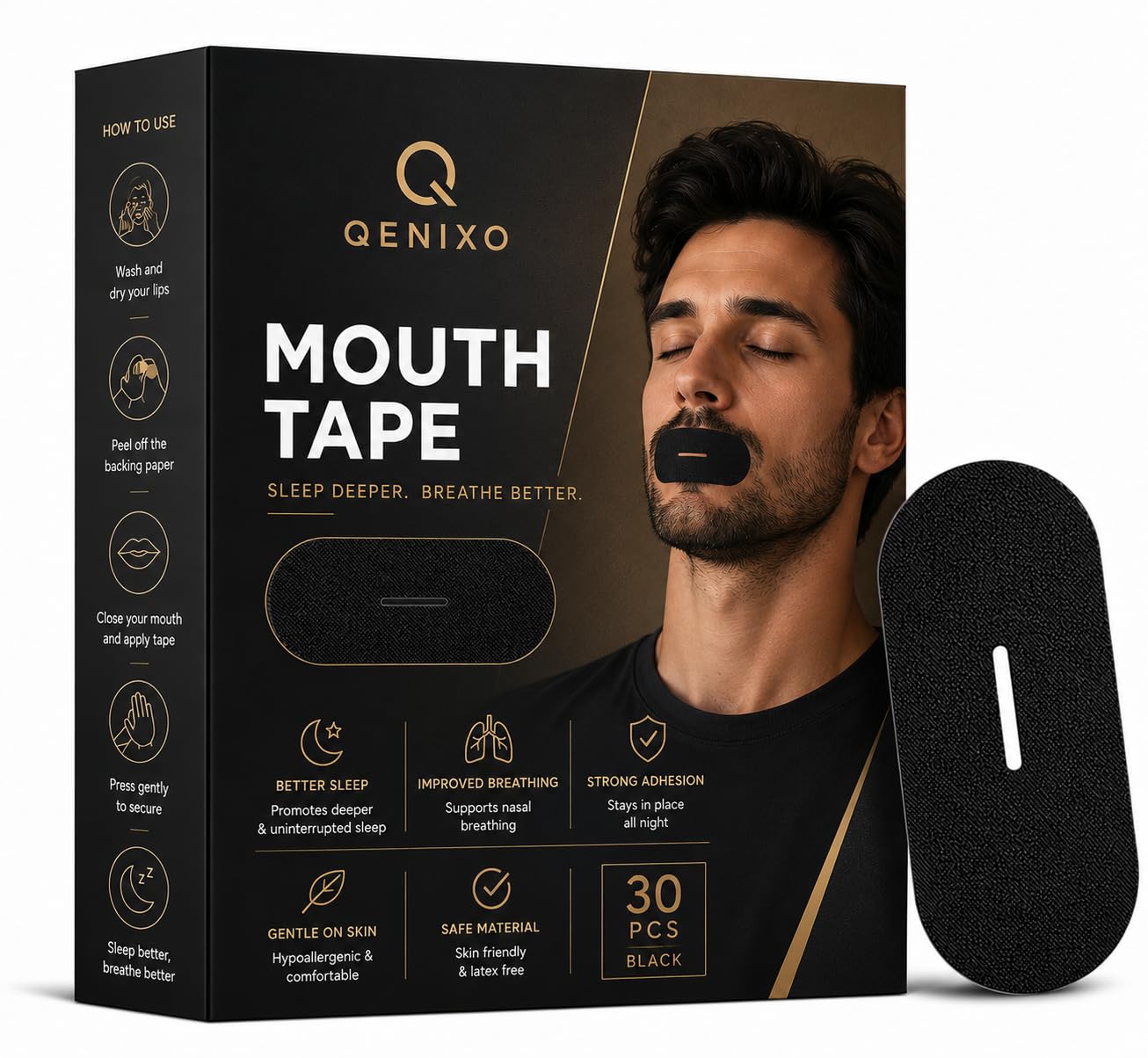 Qenixo Nasal Strips for Better Breathing (30 PCS) | Anti Snoring Nose Strips | Drug-Free Nasal Breathing Strips for Sleep, Running, Exercise & Nasal Congestion | Skin-Friendly Adhesive, Universal Fit-image-32