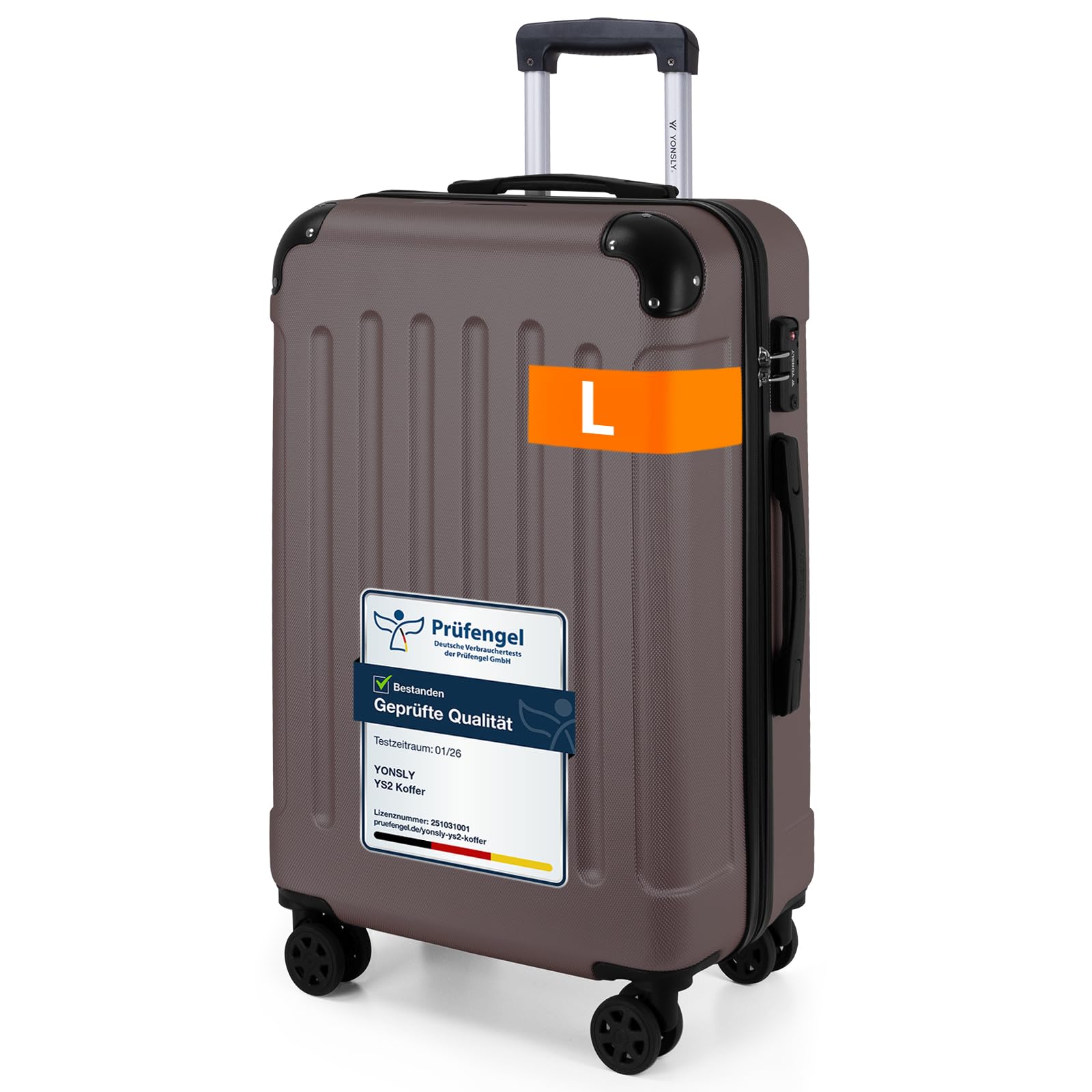 YONSLY Gepäck Reisekoffer, Trolley Rollkoffer Handgepäck, Hartschalenreisekoffer mit 360° Lenkrollen, Zahlenschloss, Mehrstufiger Teleskopgriff