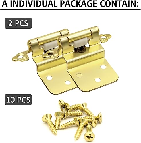 Miniatura 5 de Bisagras de gabinete de 38 pulgadas de latón dorado, paquete de 50 (25 pares) bisagras de cierre automático para puertas de gabinetes, herrajes para