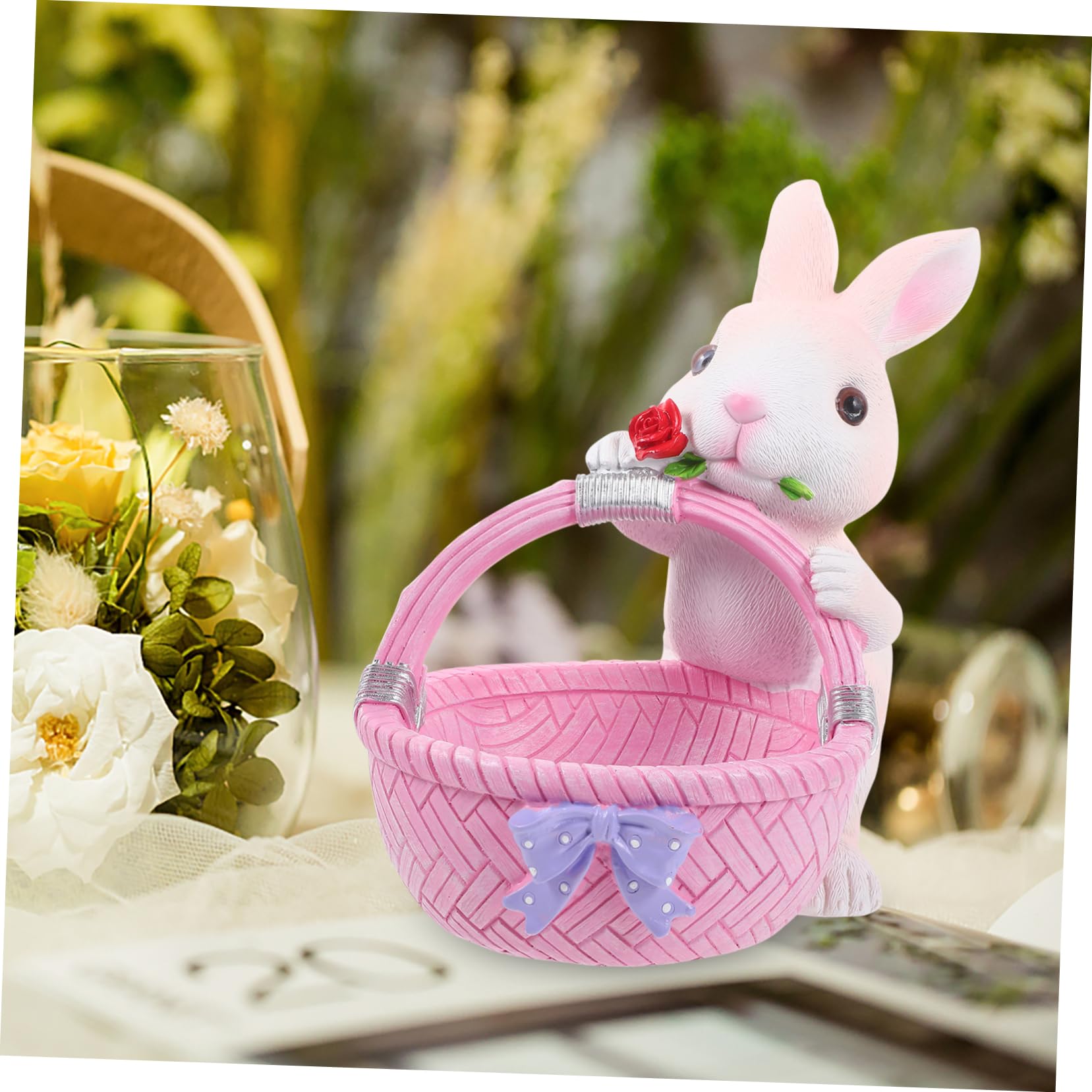 Amosfun Decorazione Coniglietto Pasquale in Resina a Forma di Cestino, Soluzione Salvaspazio e Ornamento Casa Adorabile per Festa di Pasqua