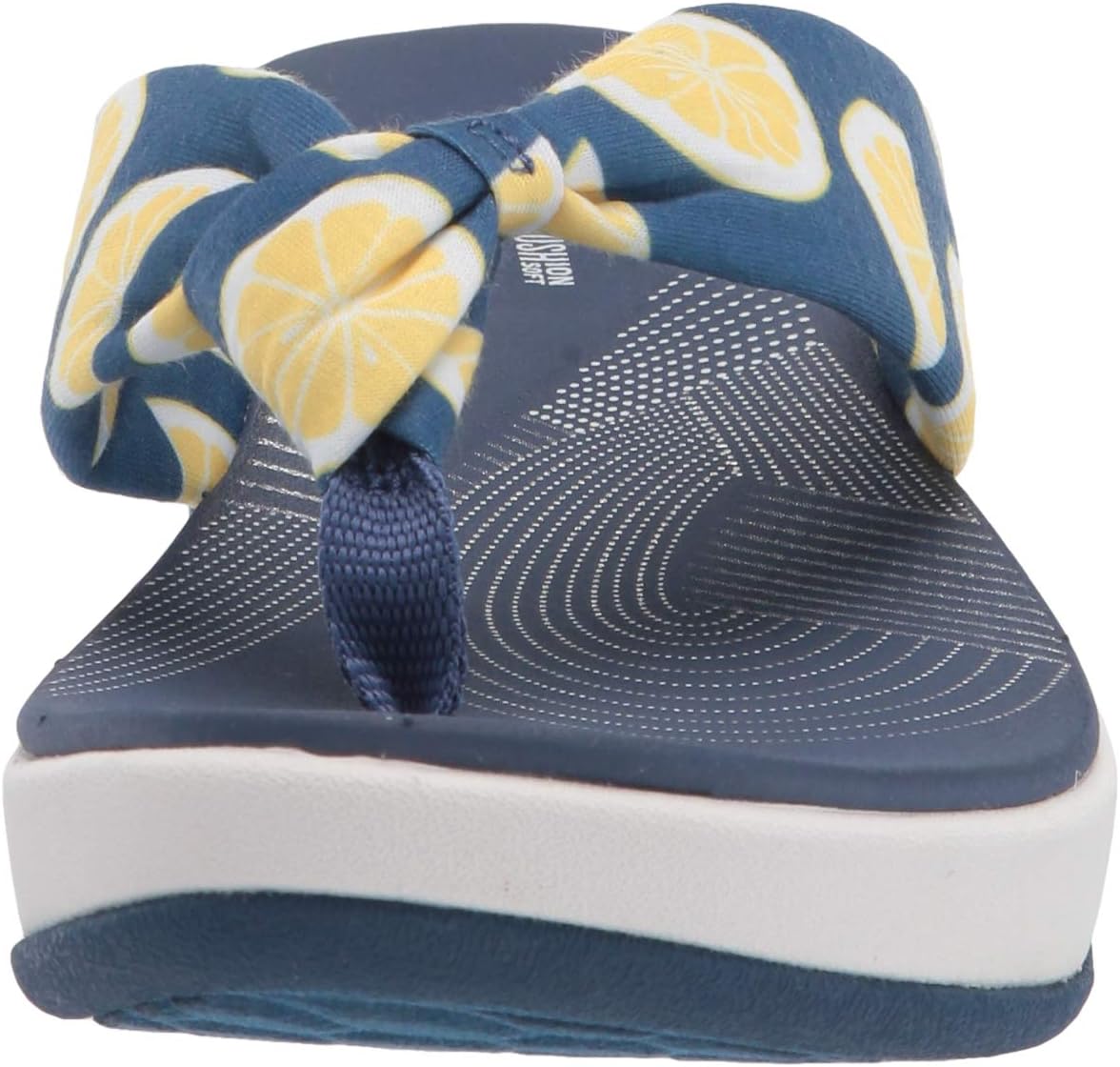 Clarks Women's Arla Glison Flip-Flop 6 Blue Textile With Lemons