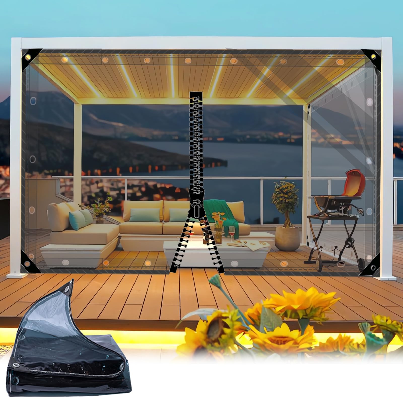 HQQMNY Transparent Tarpaulin Gazebo Curtains Heat Protection for Doors with Zip - PVC 0.3 mm Crystal Clear Thermal Door Curtain with Eyelets