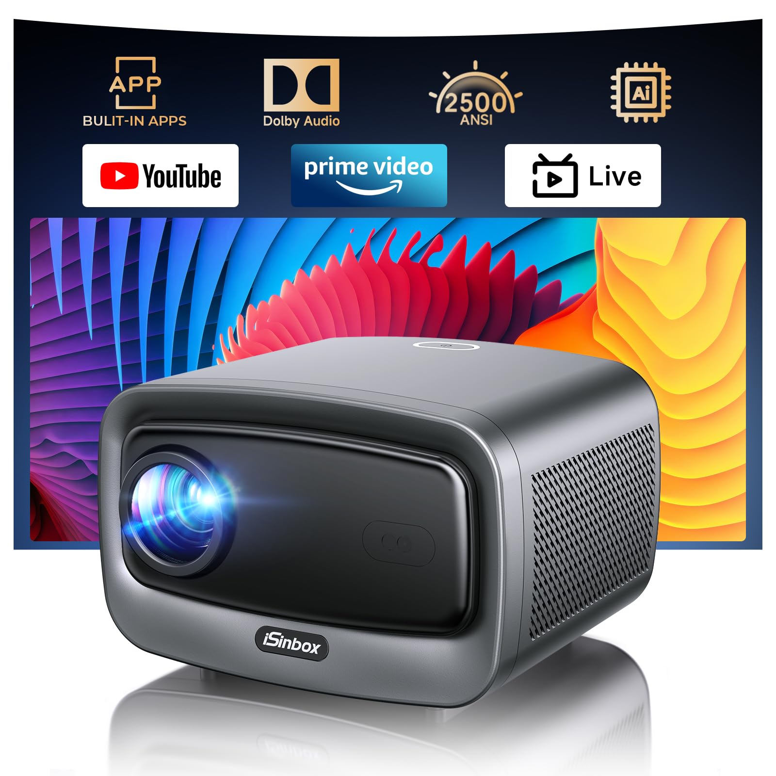 Photo 1 of [2500 ANSI/Auto Focus/Built-in APPS] Smart Projector 4K with WiFi 6 and Bluetooth 5.3, 6D Keystone Outdoor Movie Projector with Netflix& 36W Dolby Audio Plus HDR10+ Home Theater Ceiling Upgraded