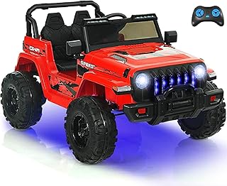 INFANS Ride on Truck Car, 12V Battery Powered Electric Vehicles with Parents Remote Control, 3 Speeds, Bluetooth Music Radio, LED Lights, Soft Start, 4 Wheels for Boys Girls Kids Toddler (Red)