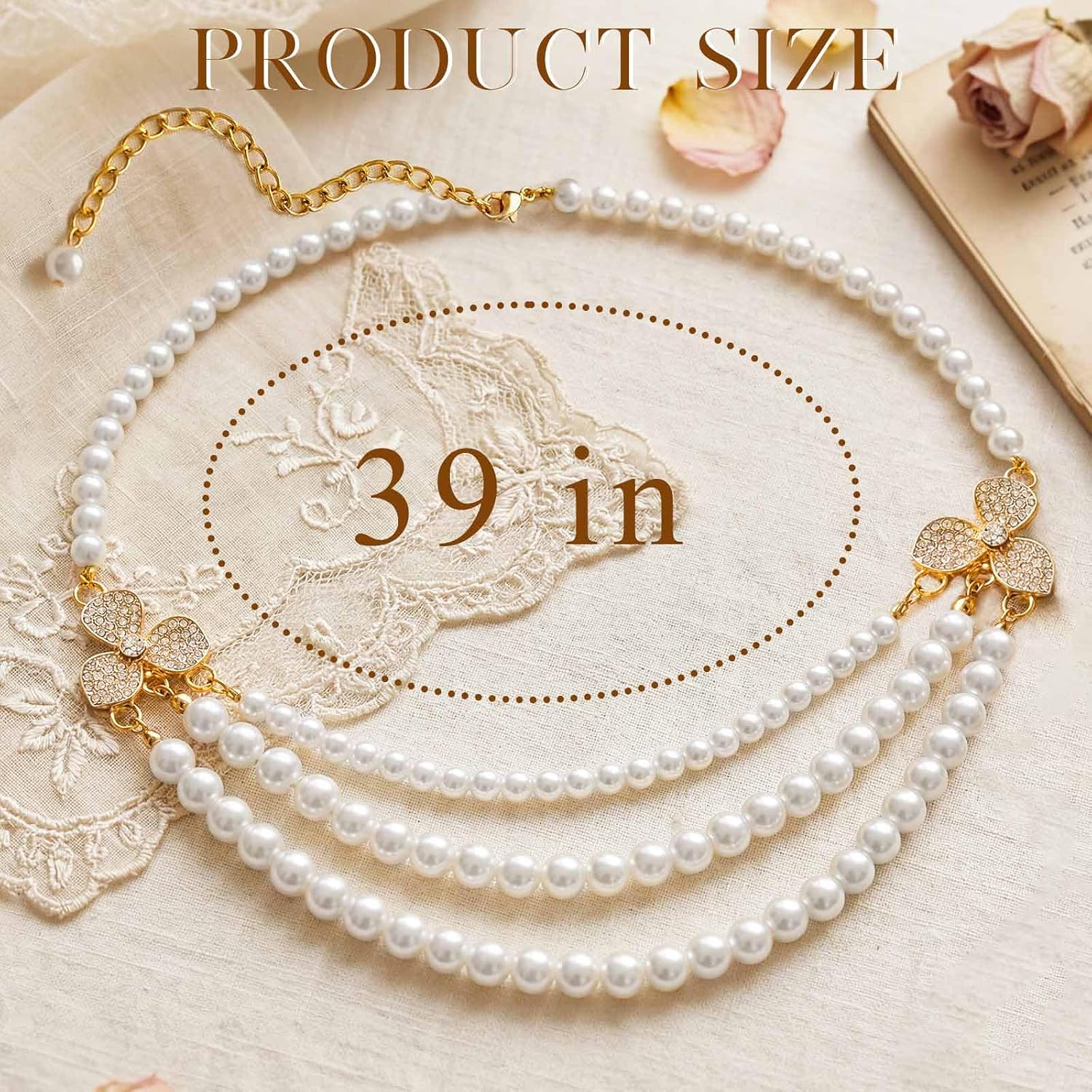 Pearl Waist Chain Belt White Faux Pearls Charm Body Jewelry Accessories for Women
