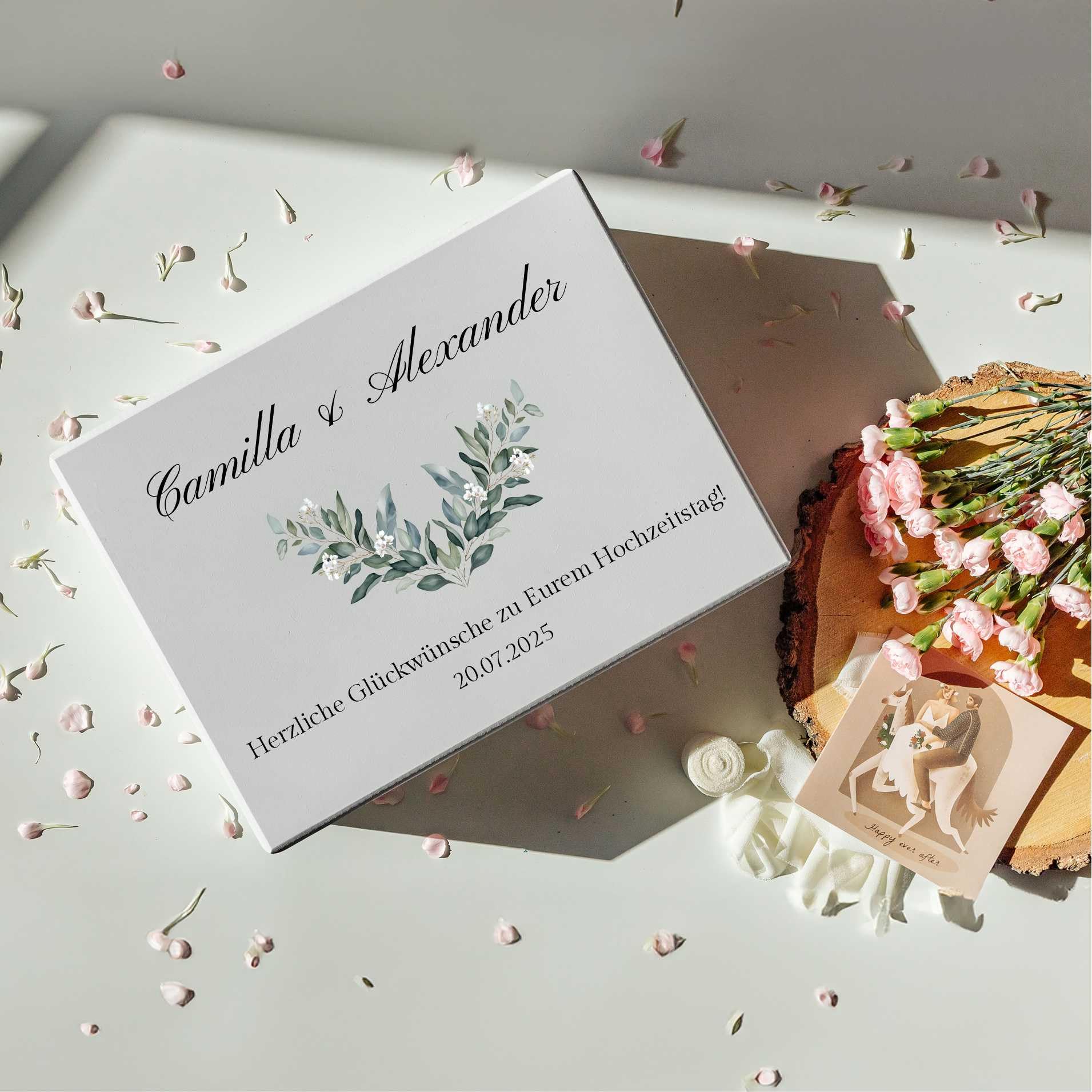 Creative Deco Hochzeitsgeschenke Personalisiert für Brautpaar - Zweige | Geschenk zur Hochzeit | Erinnerungsbox Hochzeit JGA| Holzkiste mit Deckel | Personalisiertes Hochzeitsgeschenk Farbdruck