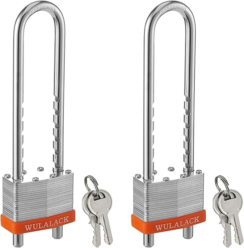 Miniatura 9 de Candados con Llaves, WULALACK Candado con Llave de Acero Laminado de 2 Pulgadas de Ancho con Grillete Ajustable, Candados Largos con la Misma Llave,