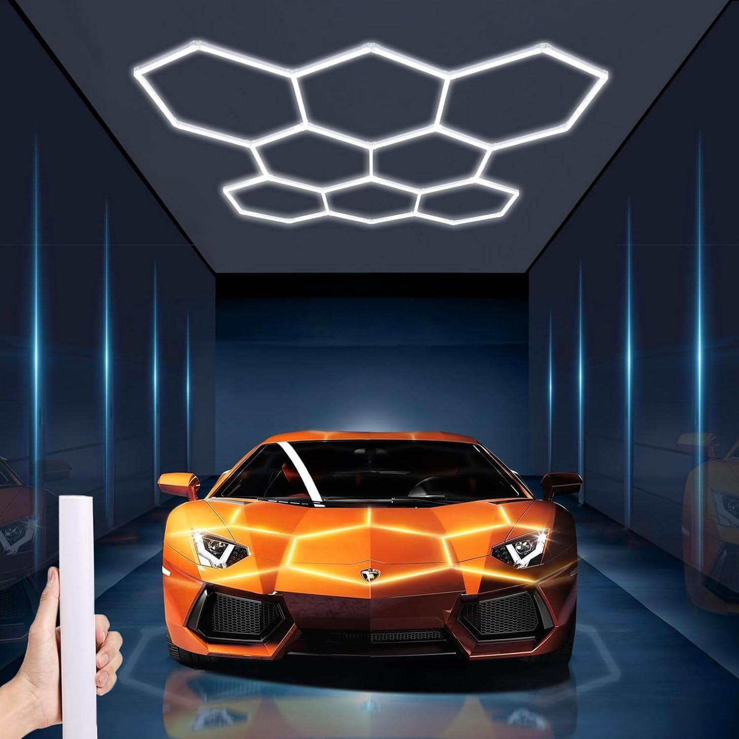 Plafonnier LED garage Hexagon 8HEX luminaire hexagonal 6500K pour atelier