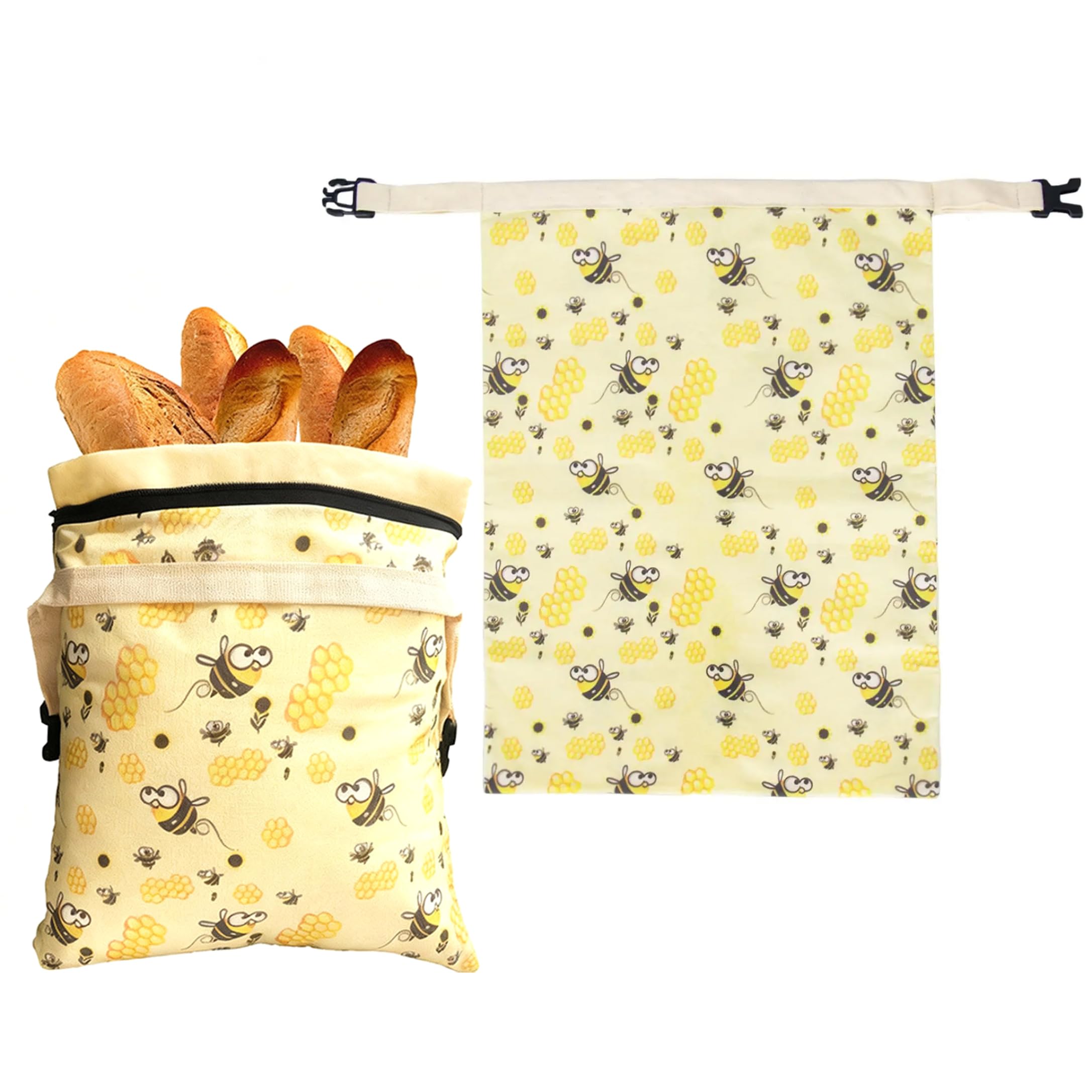 Sac à pain en lin et cire d'abeille lot de 2 pour la conservation du pain maison au levain