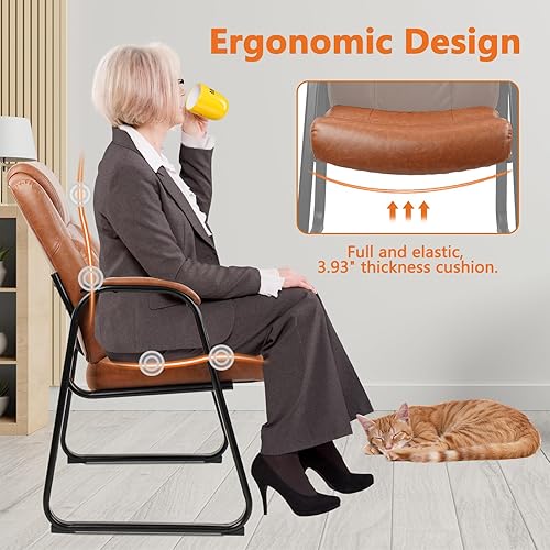 Miniatura 7 de CLATINA Big & Tall - Silla de invitados de 500 libras, sillas de recepción de oficina de piel sintética con base de trineo, silla de escritorio sin