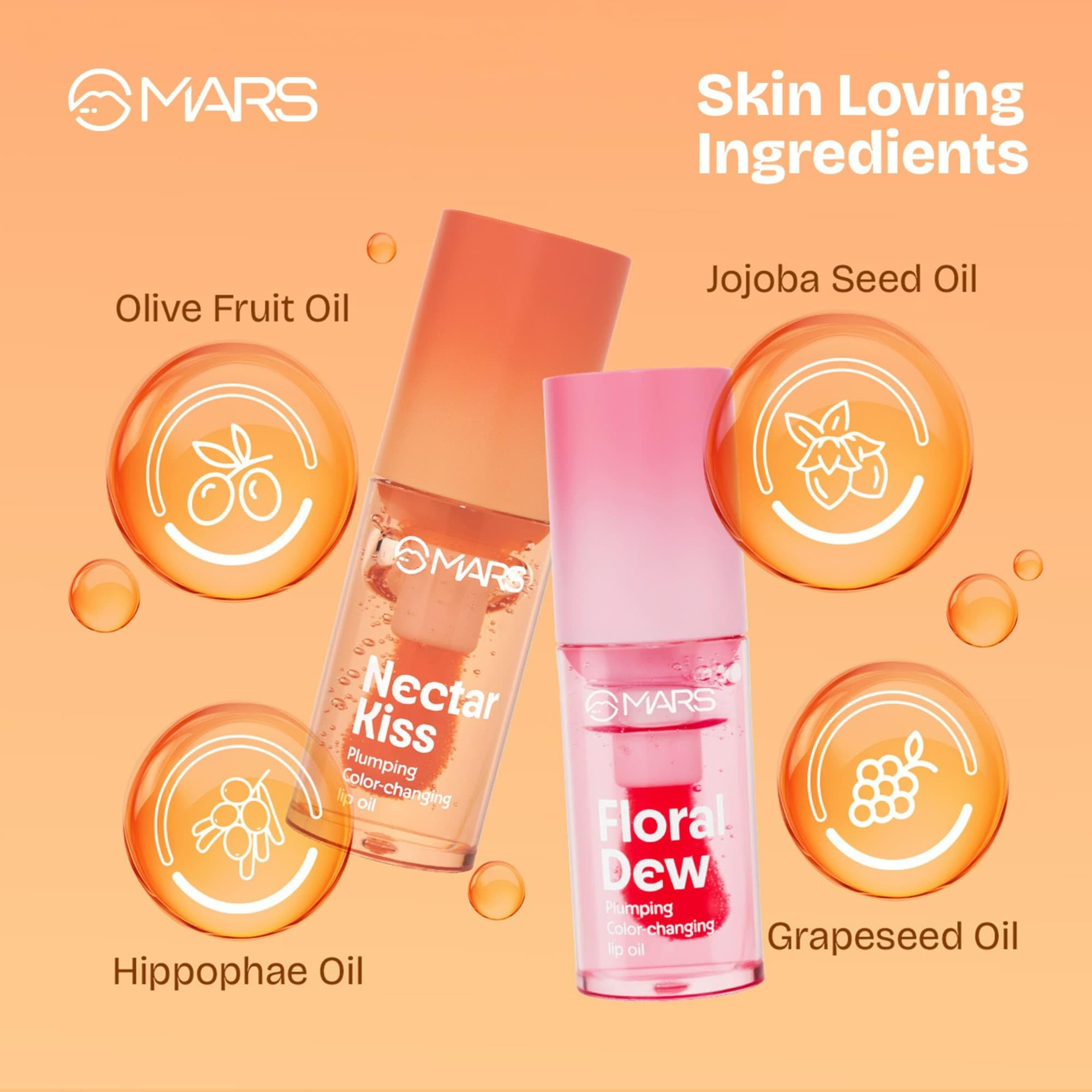 MARS Plumping Color Changing Lip Oil (4.5ml) (FLORAL DEW) With Fat Applicator | Skin Nourishing Ingredients - Olive Fruit Oil, Jojoba Oil | Hydrating & Moisturising | Plumping Effect - Image 4 thumbnail