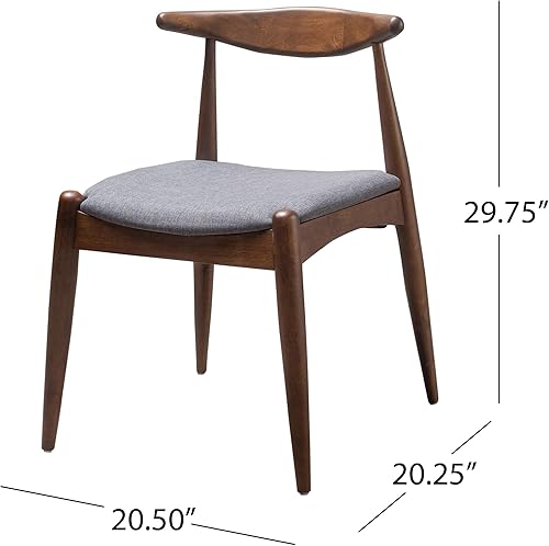 Miniatura 3 de Sandra Grey set de 2 sillas modernas, para comedor, estilo mediados de siglo, de tela color gris y madera de nogal.