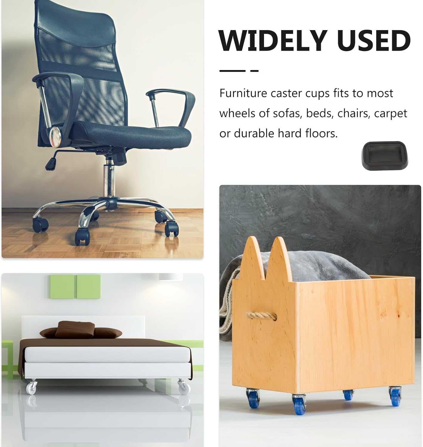 8pcs Furniture Caster Cups Black Solid Silicone Anti-Scratch Wheel Stoppers for Bed Sofa Chair Protectors Hardwood and Laminate Floors