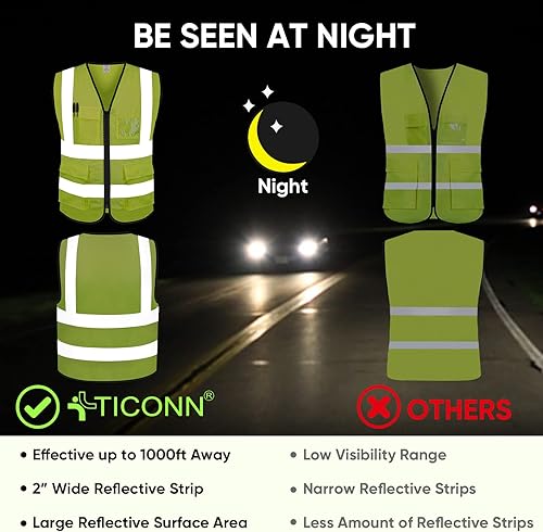 Miniatura 3 de TICONN Chaleco de seguridad reflectante de alta visibilidad clase II chaleco de malla para mujeres y hombres cumple con las normas ANSI