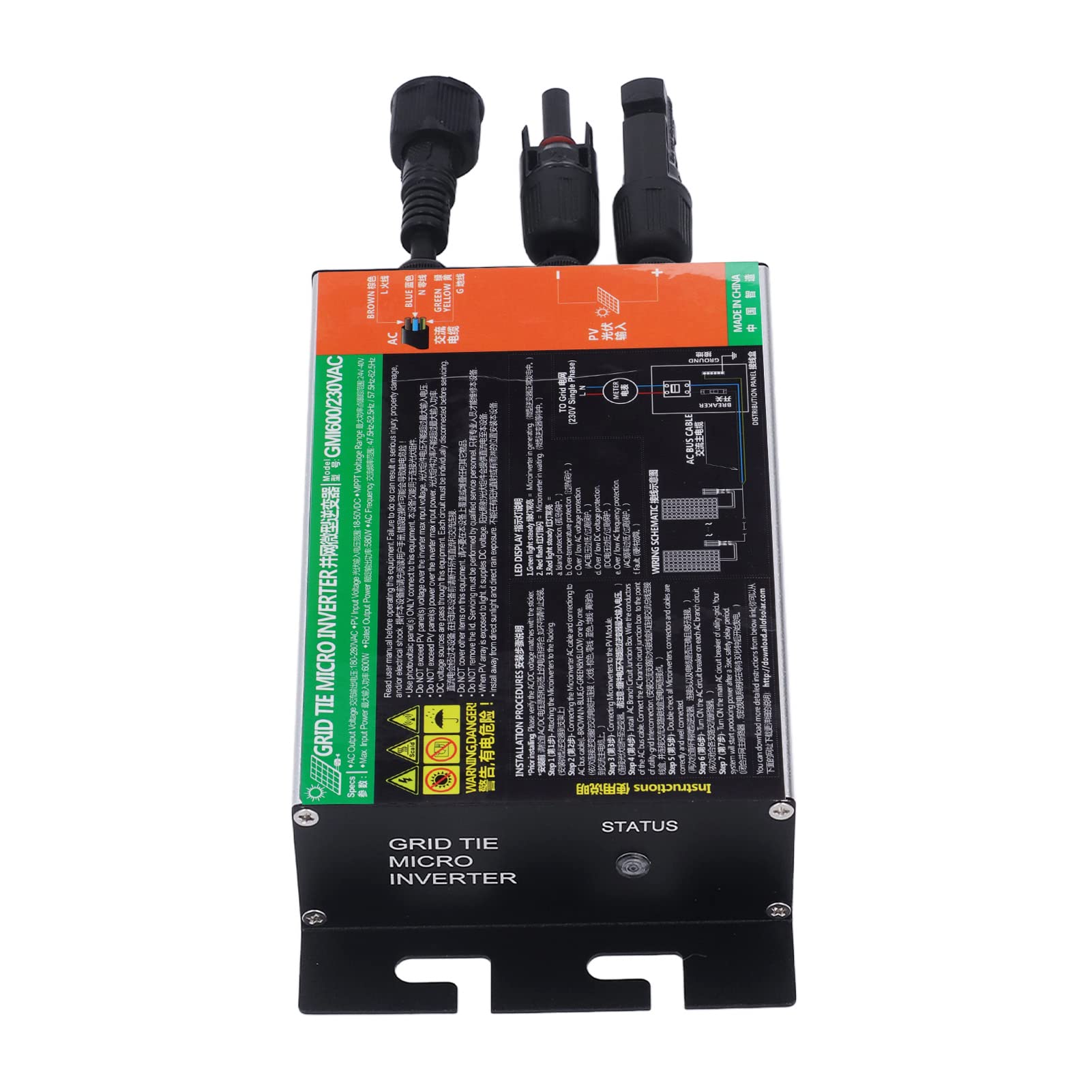 Micro Inverter a Griglia Convertitore a Onda Sinusoidale Pura Ad Alta Efficienza per Sistemi di Energia Solare Lega di Alluminio 1 unità (600W)