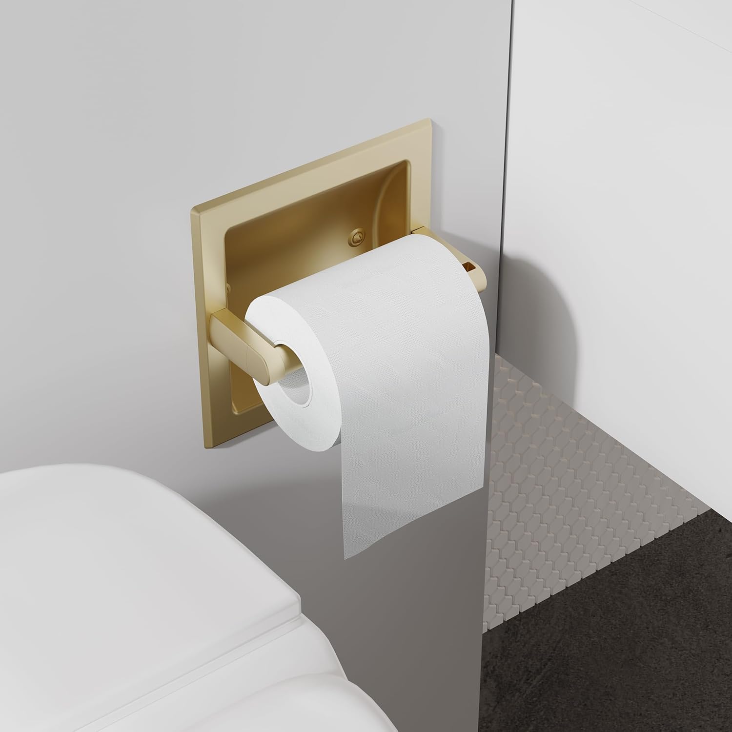 Brushed Gold Recessed Toilet Paper Holder,Pivoting Toilet Tissue Holder,Made of SUS304 Stainless Steel, in Wall Toilet Paper Holder with Bracket