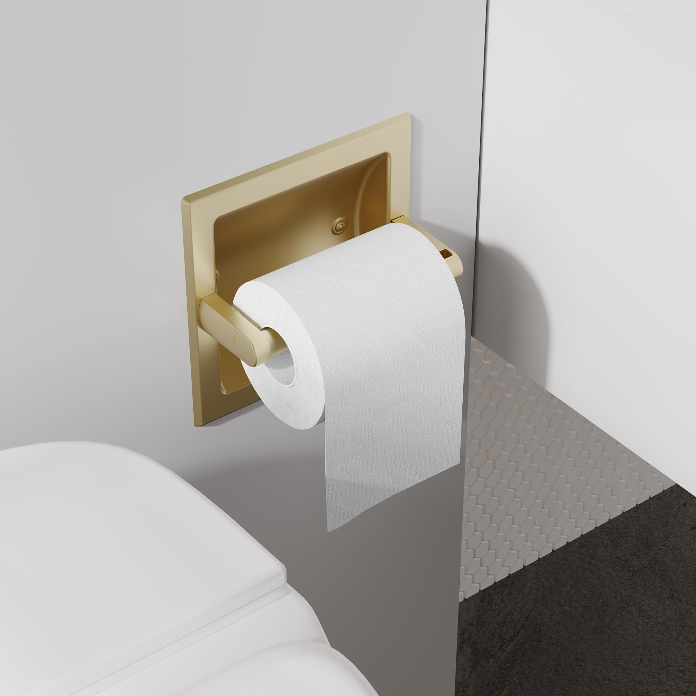 Brushed Gold Recessed Toilet Paper Holder,Pivoting Toilet Tissue Holder,Made of SUS304 Stainless Steel, in Wall Toilet Paper Holder with Bracket — Amazon image 2
