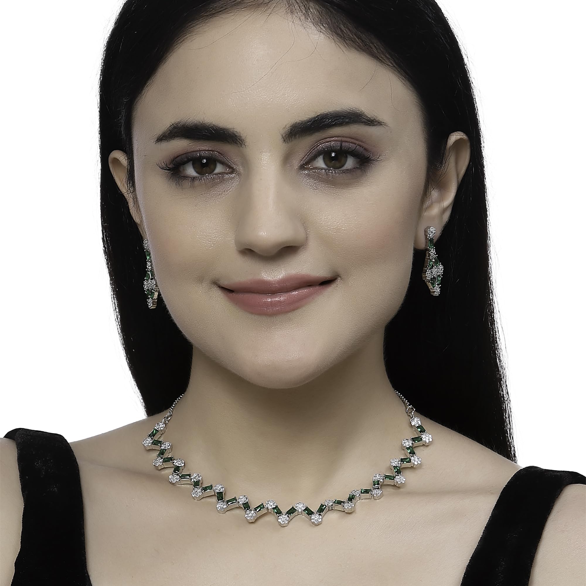 Rhodium-Plated Diamond Necklace Set