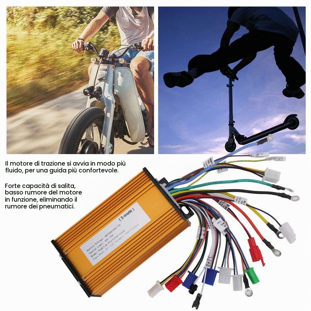 Dioche Regolatore Motore Brushless per Bici Elettrica 12 Tubi Sinusoidali a Tre modalità per Scooter Elettrico 48V 60V 64V 72V 1000W-1500W Kit Controller Brushless Bici