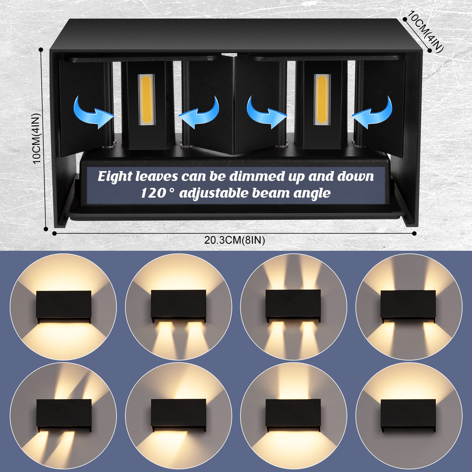 4 Pezzi 24W Applique da Parete Esterno/Interno 3000K Bianco Caldo Applique Esterno Angolo del Fascio Regolabile Moderno Lampade da Parete IP65 Impermeabile Nero Aapplique da Esterno