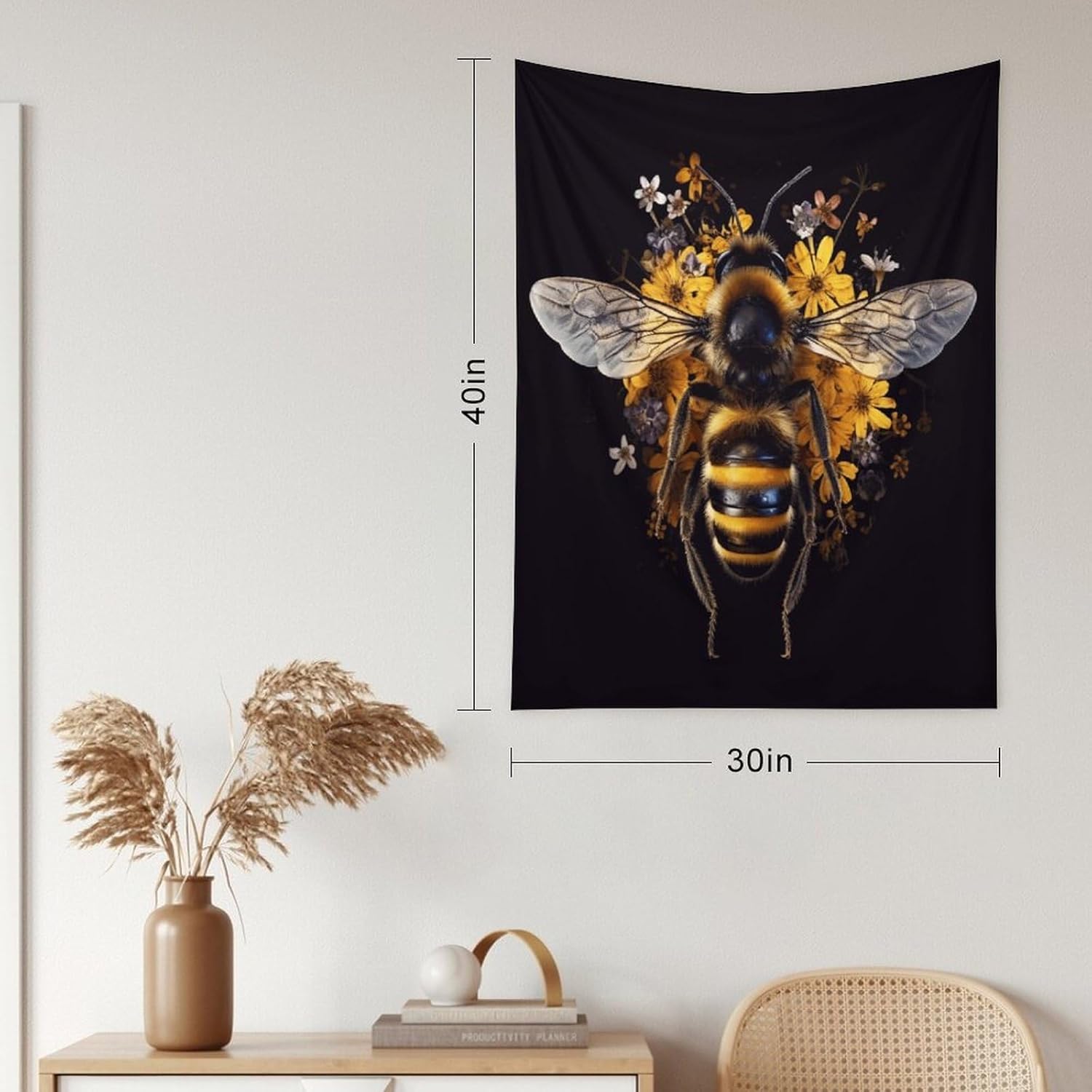 Buyidec Bee Flowers Tapestry Wall Hanging Art Deco Tapestries for Bedroom Living Room Dorm 60"x90"