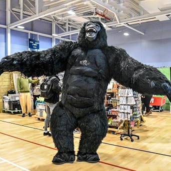 MXoSUM Deluxe Giant Gorilla Costume for Adult Funny Inflatable Plush Gorilla Costume Blow up Mascot Suit Party Halloween