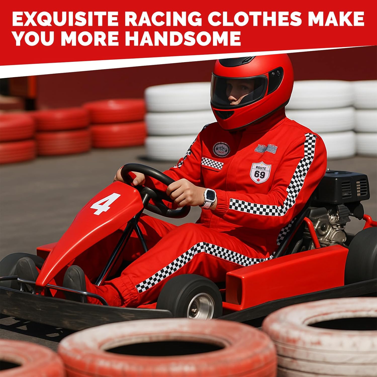 Race Car Driver Costume for Slim Adults, Racing Jumpsuit Racing Onesie Jacket for Halloween Men Women Cosplay Outfit - Image 4