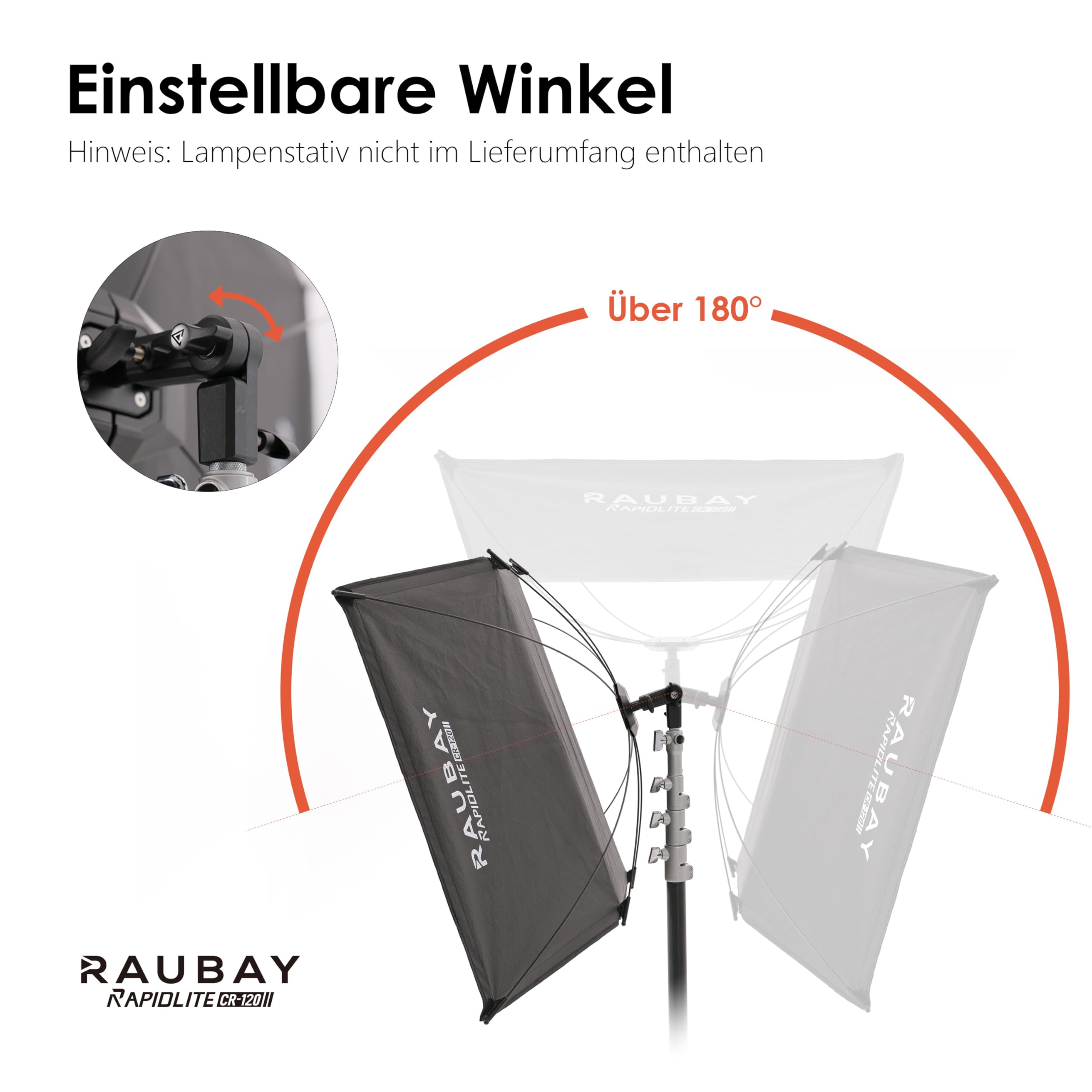 RAUBAY Schnellöffnbarer gebogener Reflektor, U-förmiger Klappreflektor mit 122 x 66 cm großem Diffusor für Studioaufnahmen (Porträts & Videos), 4-in-1 Schwarz/Weiß/Silber/Gold, RAPIDLITE, CR-120