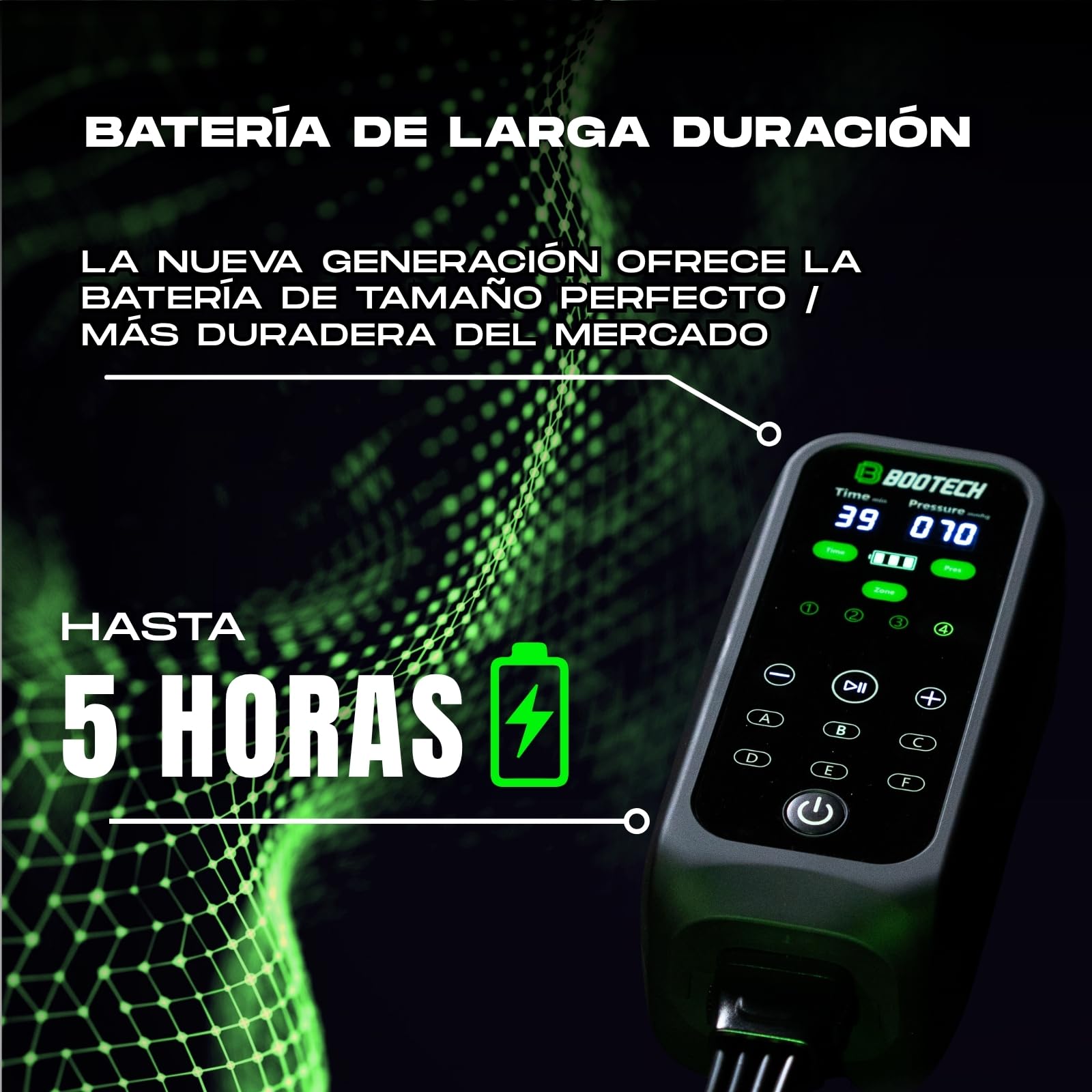 BOOTECH Presoterapia Premium Recargable para Casa, Masajeador de Piernas Cansadas, Mejora la Circulación, Recuperación Muscular Drenaje Linfático Celulitis Automia Bateria 5H, Sin Mochila (M)