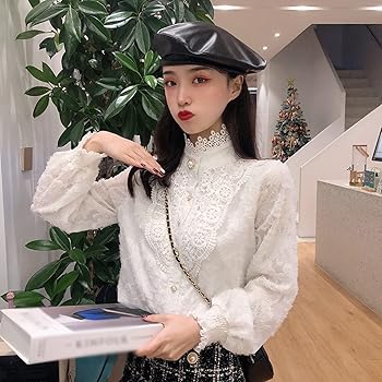 Amazon | [AYBTO] レース ブラウス ホワイト 長袖 タック 春 オフィス