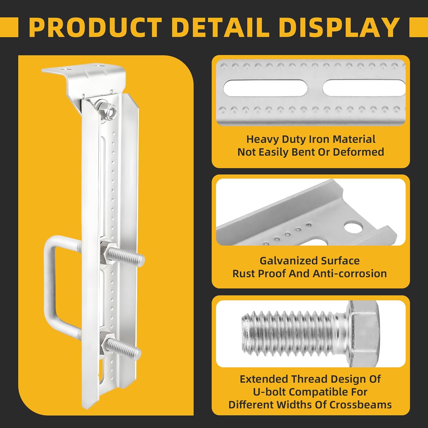 4 Pack 12" Boat Trailer Bunk Brackets - Heavy Duty, Universal Fit for 1.5x3, 2x3, 3x3 Crossmembers - Easy Installation, Galvanized Steel, Replacement Parts for Boat Trailers