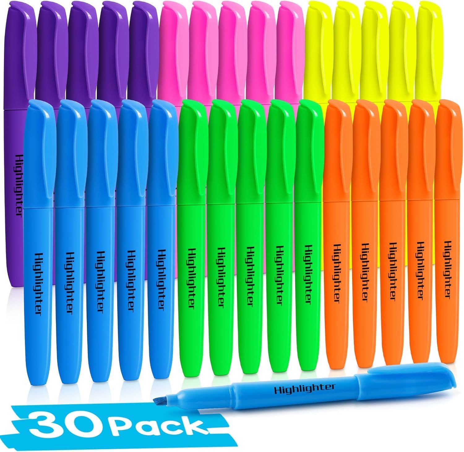 Jumlys 30 Pack Highlighters in 6 Assorted Colors, Bright With Soft Chisel Tips, No Bleed, Ideal for Office and School Supplies