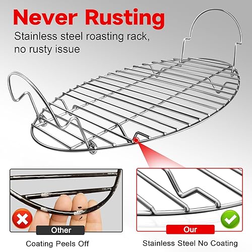 Miniatura 7 de Sartén para asar, 21x13x11 pulgadas, plata, rectangular, acero inoxidable, capacidad de 25 libras, asador de pavo y pollo con estante y tapa