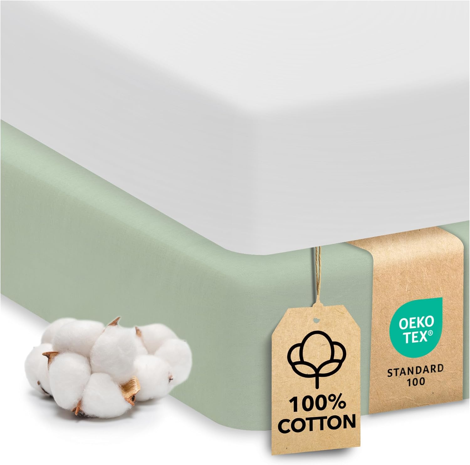 Cotton Crib Sheets 2 Pack – Sweety Fox Mini Fitted Sheets for Baby Boys and Girls, Soft Jersey Knit for Crib or Toddler Bed, White and Sage