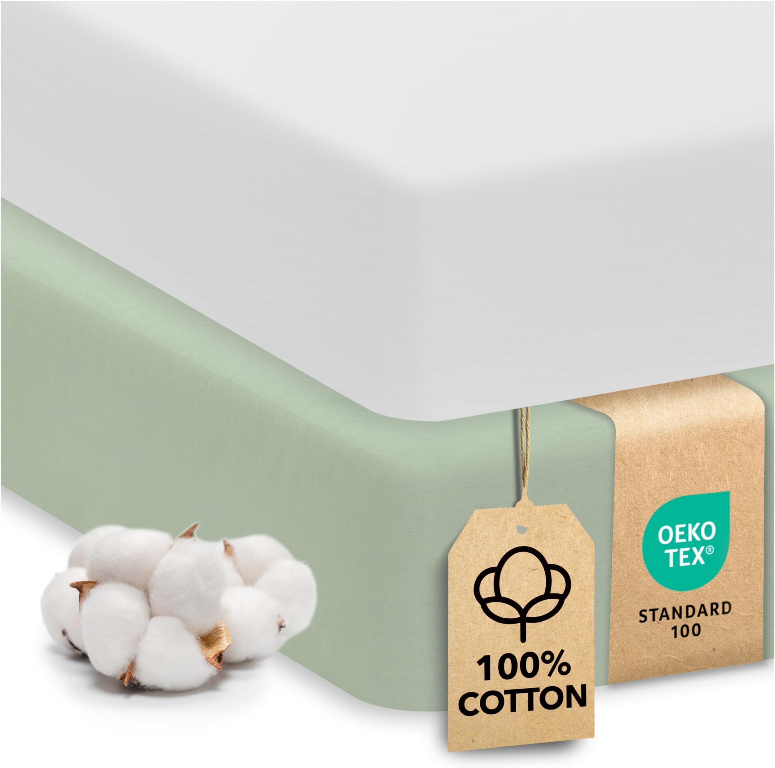 Cotton Crib Sheets 2 Pack – Sweety Fox Mini Fitted Sheets for Baby Boys and Girls, Soft Jersey Knit for Crib or Toddler Bed, White and Sage