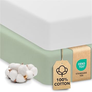 Cotton Crib Sheets 2 Pack Sweety Fox Mini Fitted Sheets for Baby Boys and Girls, Soft Jersey Knit for Crib or Toddler Bed, White and Sage
