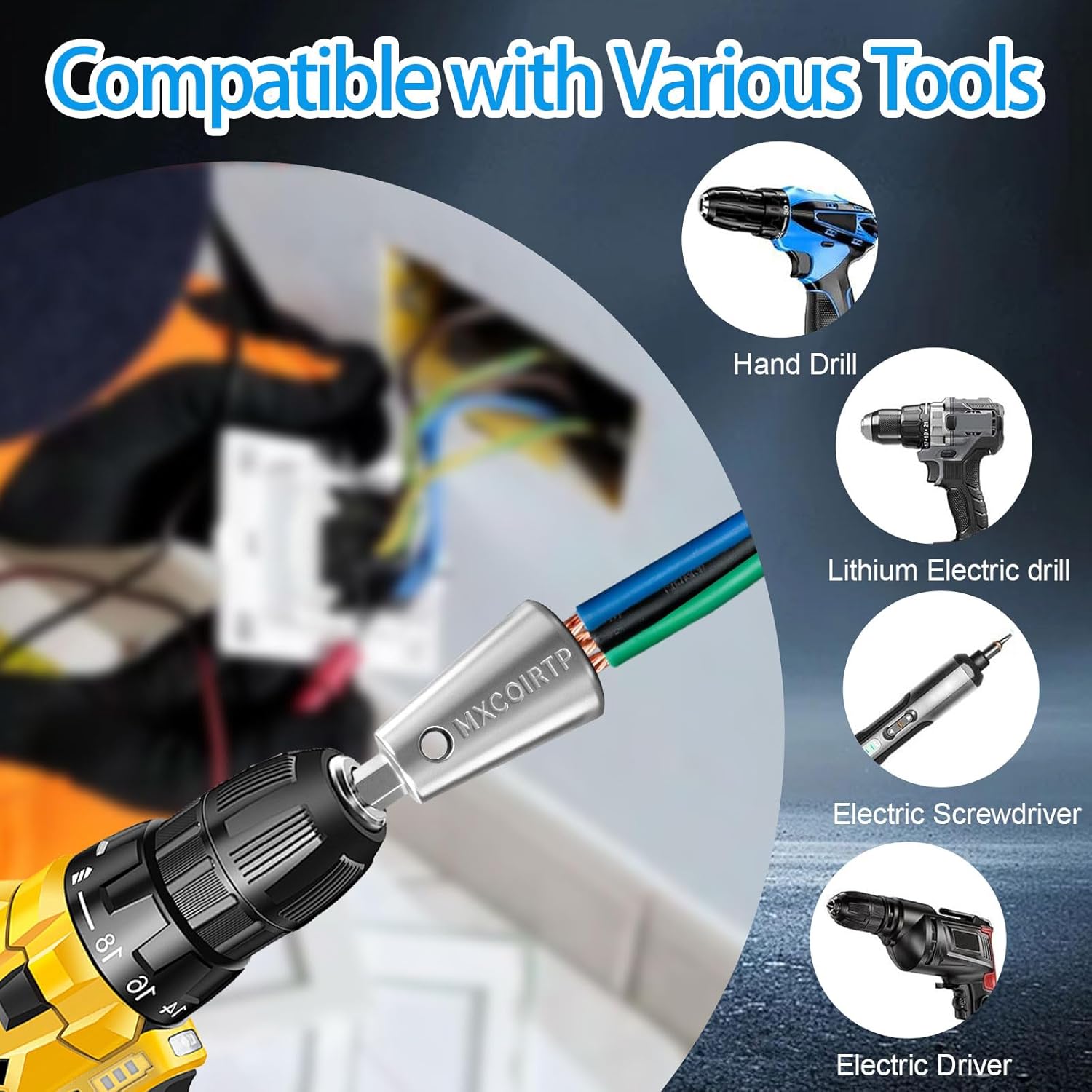 MXCOIRTP 2PCS Wire Twister Tool for Drill with Bit Holders Keychain Kit, 1/4" Hex Shank Drill Wire Twister, Wire Nut Twister for Drill Profession Electricians Tool Wire Twister Connector for 9-22 AWG