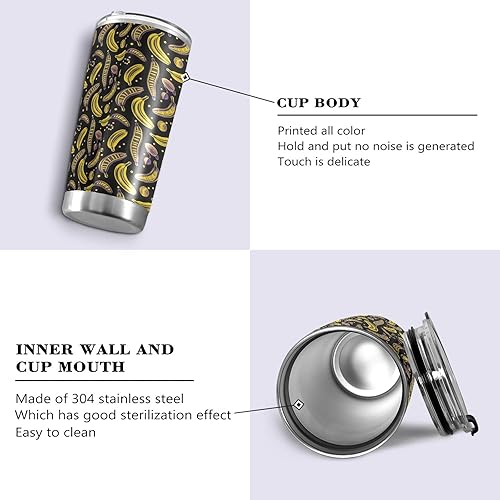 Miniatura 2 de Fruit Banana Fashion Black Purple Stainless Steel vacuum insulated water bottle with Straw Leak Resistant Flip coffee mug travel for outdoor