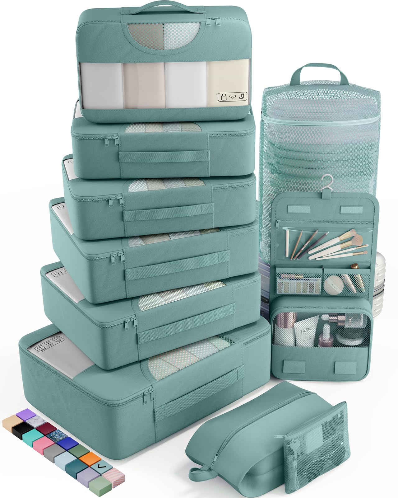 veken 10 set packing cubes for travel essential, suitcase organizer bags in 4 sizes, carry-on luggage accessories with large laundry & hanging toiletry bag, must-have for airplane, road trip & camping