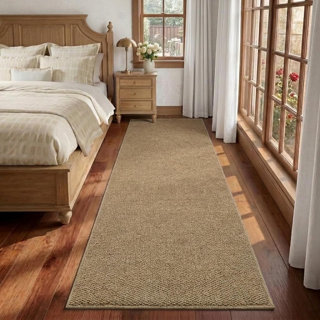 Garvee Hallway Runner Rug 2x6 Textured Rug for Bedroom, Modern Solid Color Machine Washable Area Rugs Non Slip Stain Resistant Carpet Low Pile Weaving Mats for Kitchen, Entryway, Bathroom, Brown